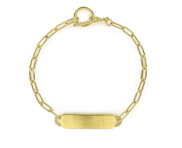 14k Yellow Gold Hollow Paper Clip Bracelet with Engravable ID