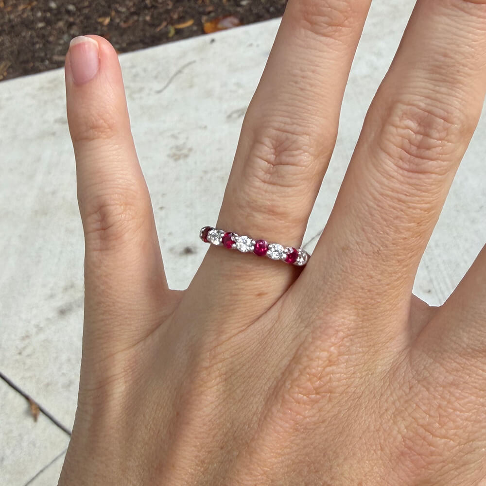 Round Ruby and Diamond Eternity Band Ring