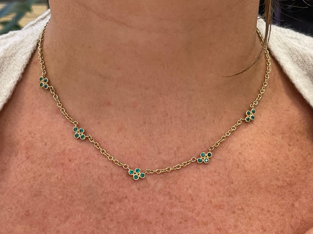 14k Yellow Gold and Emerald Quad Necklace