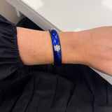 Estate 18K Yellow Gold Blue Enamel Bracelet with Diamonds