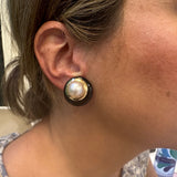 Estate Pearl and Onyx Yellow Gold Earrings