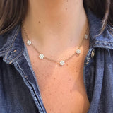 18K Yellow Gold Necklace with Diamond Cluster Flowers