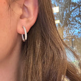 14K White Gold Diamond Hoops