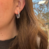 14K White Gold Oval Diamond Hoop Earrings