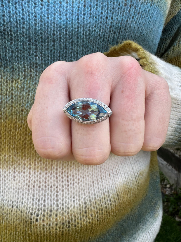 Estate Platinum Marquise Aquamarine Ring with Diamonds