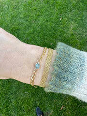 14K Yellow Gold Blue Topaz Curb Chain Bracelet