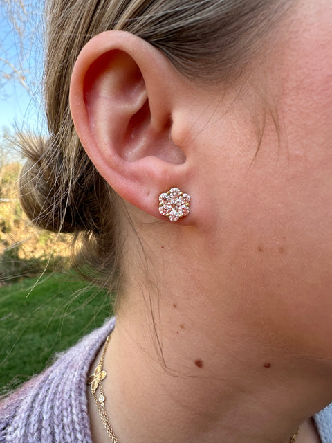 18K Yellow Gold Cluster Diamond Studs