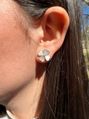 14K Yellow Gold and Mother of Pearl Flower Earrings
