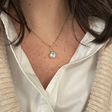 14K Yellow Gold White Topaz Charm with Diamond