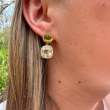 18K Yellow Gold Peridot and Crystal Earrings with Diamonds