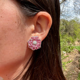 18K Pink Sapphire and Diamond Flower Earrings