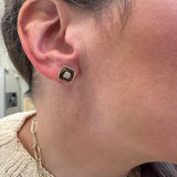 Gold Beaded Earring with Single Diamond