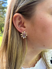 14K Yellow Gold Rose Quartz and Diamond Earrings