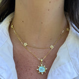 14K Yellow Gold Aqua Venetian Glass Necklace with Diamonds