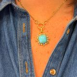 14K Yellow Gold Turquoise Pendant with Blue Topaz