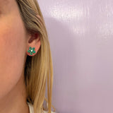 14K Yellow Gold Emerald and Diamond Flower Earrings