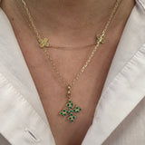 14K Yellow Gold Emerald Pendant with Diamond Enhancer