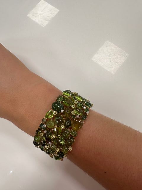 18K Yellow Gold Peridot, Green Tourmaline and Diamond Bracelet