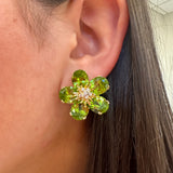 18K Yellow Gold Peridot and Diamond Flower Earrings