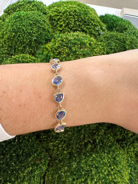 14K Yellow Gold Mixed Shape Sapphire Bezel Bracelet