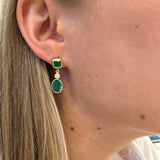 18K Yellow Gold Emerald and Diamond Earrings