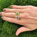 14K Yellow Gold Kunzite and Green Tourmaline Ring