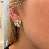 18K Yellow Gold and Diamond Flower Earrings