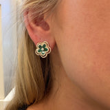 14K Yellow Gold Emerald Flower Earrings with Diamonds