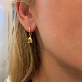 18K Yellow Gold Cushion Cut Peridot Drop Earrings