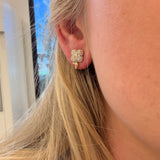 14K Yellow Gold Pave Diamond Flower Earrings