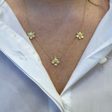 LPL Signature Collection 18K Yellow Gold Large Pave Diamond 3 Station Flower Necklace