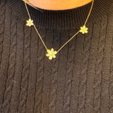 Small Pave Diamond 3 Station Flower Necklace