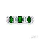 Emerald Cut Diamond and Emerald Band Ring