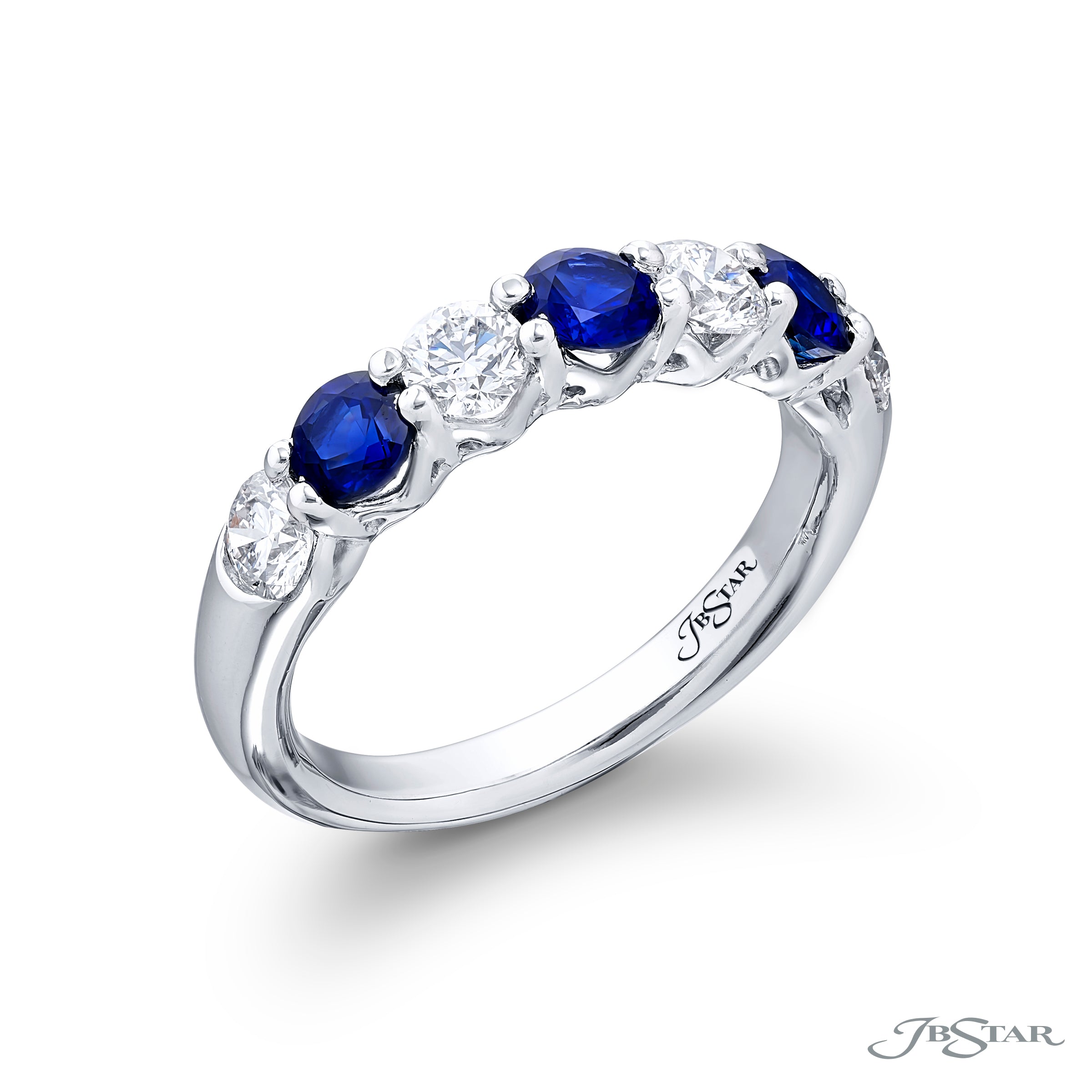JB Star Platinum Round Diamond and Sapphire band