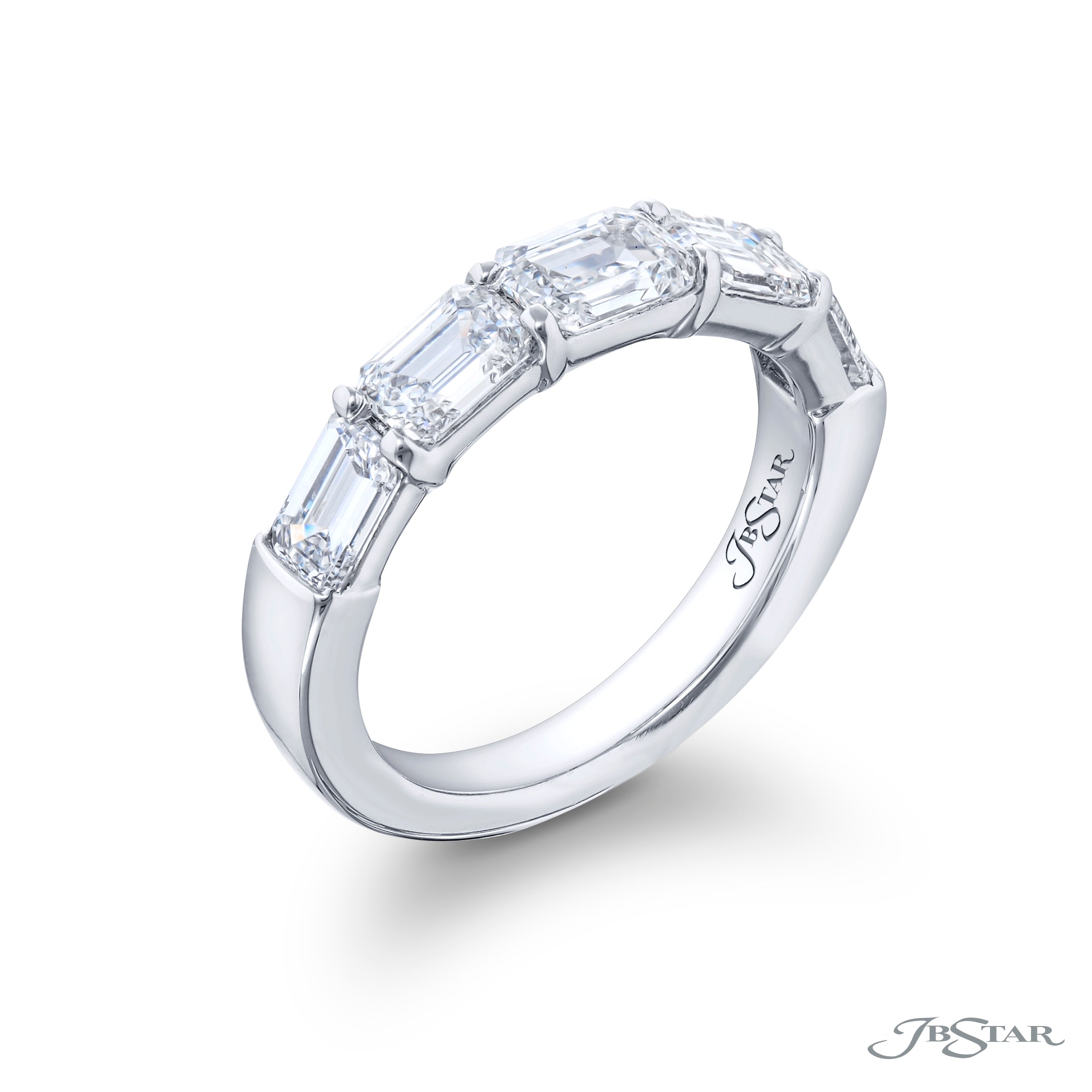 JB Star Platinum Emerald Cut Diamond Band Ring 