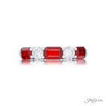 JB Star Platinum Emerald Cut Ruby and Round Diamond Band Ring 