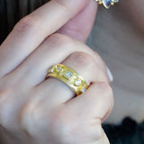 14k Yellow Gold Round and Princess Cut Diamond Ring