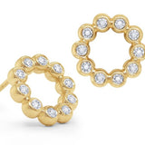 14K Yellow Gold and Diamond Round Bezel Earrings