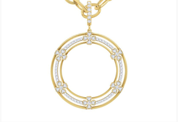 14K Yellow Gold Diamond Circle Flower Pendant