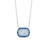 Ashoka Diamond Pendant Necklace with Sapphire and Diamond Halos