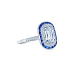 Kwiat Platinum Ashoka Ring with Sapphire and Diamond Halos