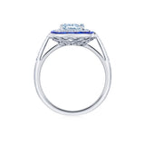 Kwiat Platinum Ashoka Ring with Sapphire and Diamond Halos