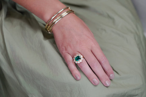 18K Yellow Gold Emerald and Diamond Ring