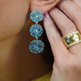 18K Yellow Gold Blue Topaz Flower Earrings with Diamonds