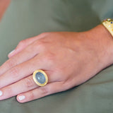 18k Yellow Gold Aqua Oval Cabochon Ring