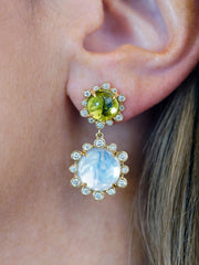 18k Yellow Gold Peridot and Moon Quartz Earrings