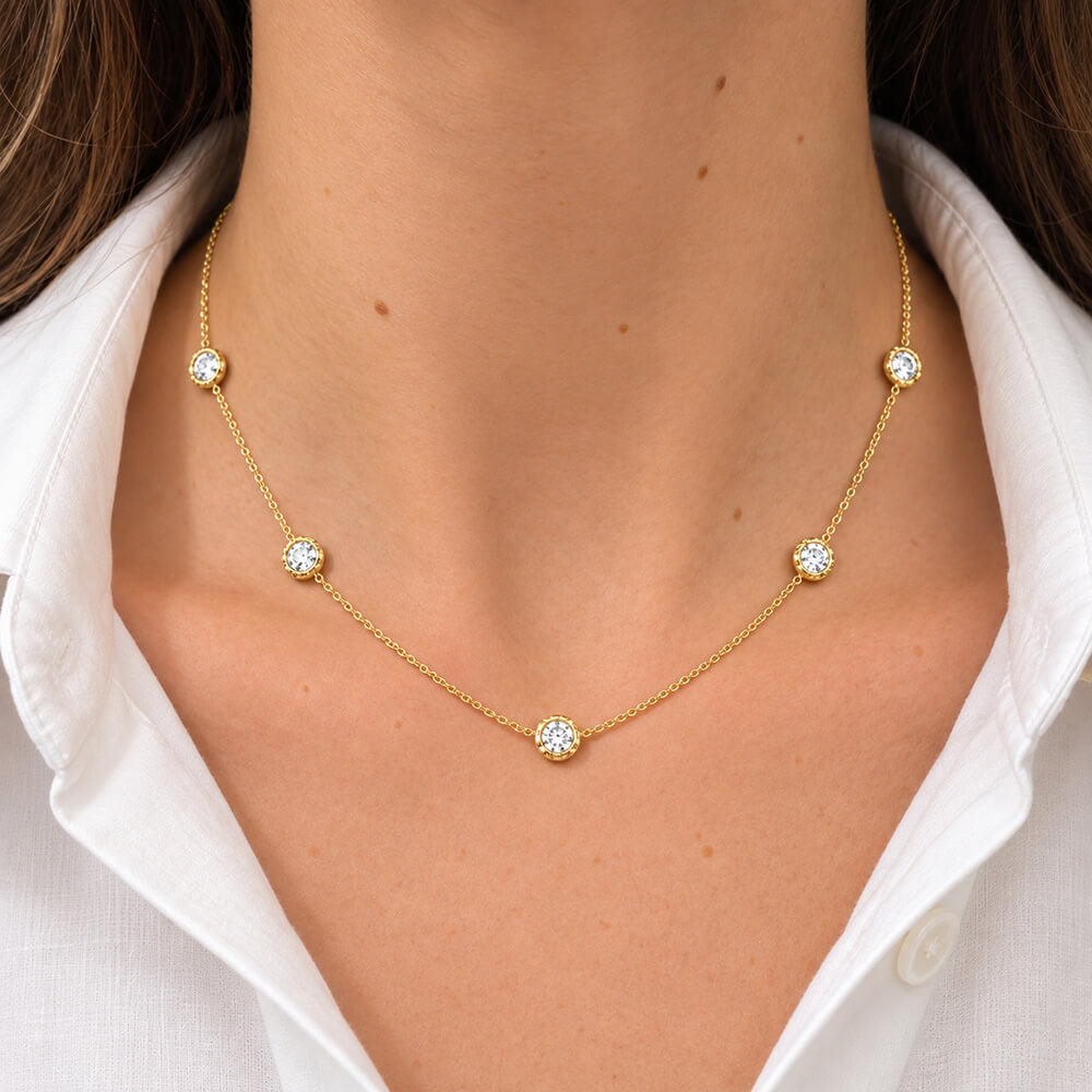 LPL Signature Collection 18K yellow gold Parker Five Station Twist Bezel Diamond Necklace, 2.5 carats