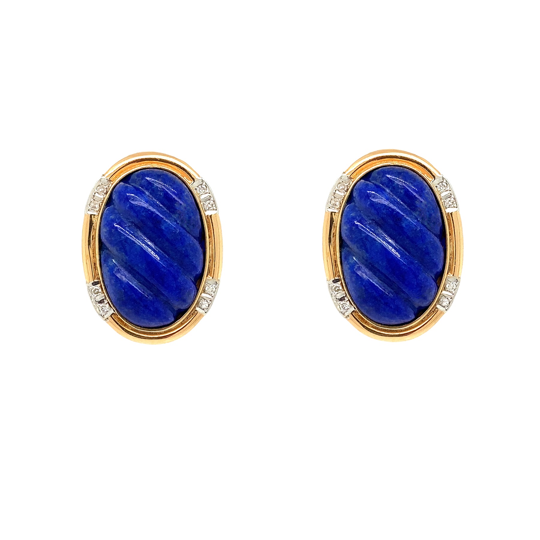 Pair of Estate Lapis earrings in a gold and diamond setting
