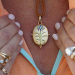 Large Blue Sapphire Primavera Locket on necklace