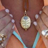 Large Blue Sapphire Primavera Locket on necklace